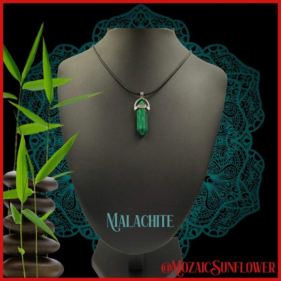 3 for $18 Handcrafted Malachite Pendant Leather Cord With Extension Chain Unisex - Picture 2 of 5